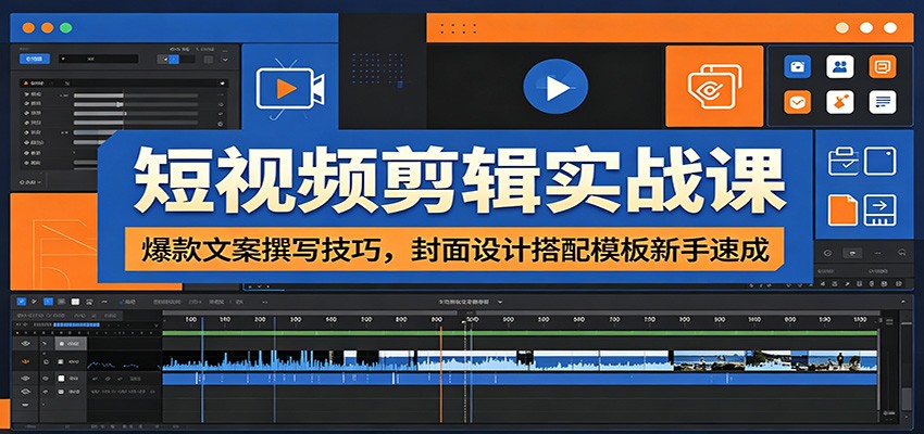 短视频剪辑实战课：爆款文案撰写技巧，封面设计搭配模板新手速成-得宝资源站