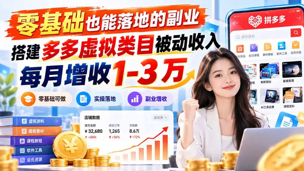 零基础也能落地的副业，搭建多多虚拟类目被动收入，每月增收 1-3 万-得宝资源站