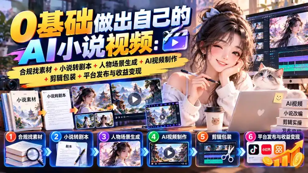 0基础做出自己的AI小说视频：合规找素材+小说转剧本+人物场景生成+AI视频制作+剪辑包装+平台发布与收益变现-得宝资源站