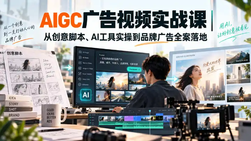 AIGC广告视频实战课｜从创意脚本、AI工具实操到品牌广告全案落地-得宝资源站