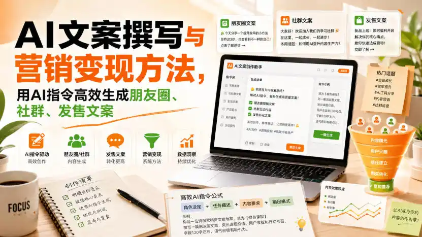 AI文案撰写与营销变现方法，用AI指令高效生成朋友圈、社群、发售文案-得宝资源站