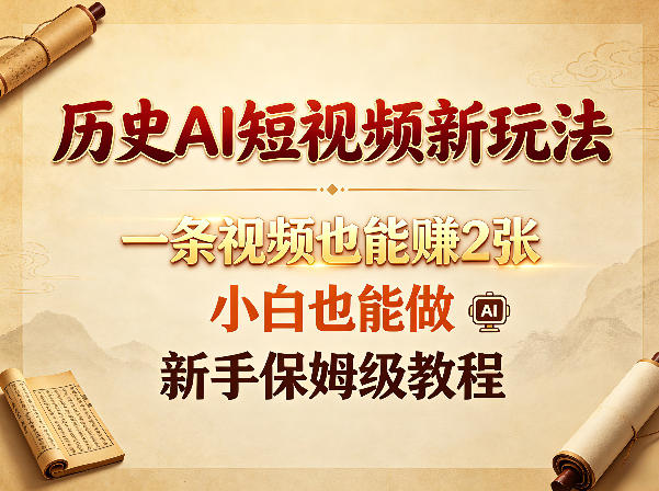 历史AI短视频新玩法，一条视频也能賺2张，小白也能做，新手保姆级教程-得宝资源站