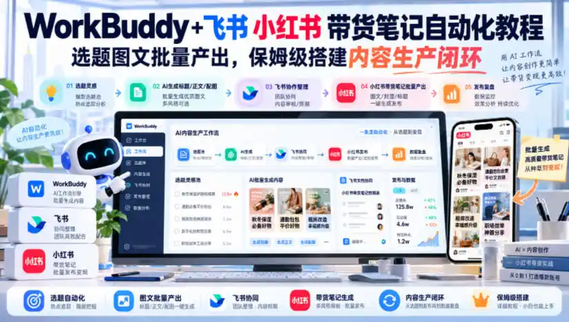 WorkBuddy+飞书小红书带货笔记自动化教程，选题图文批量产出，保姆级搭建内容生产闭环【文档】-得宝资源站