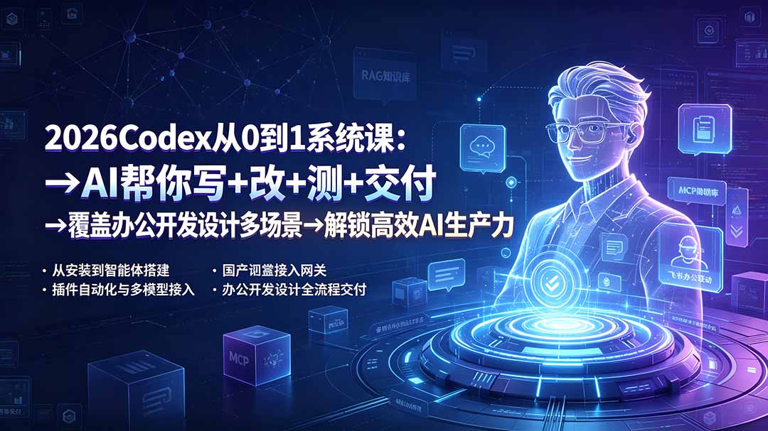 2026Codex从0到1系统课：→AI帮你写+改+测+交付→覆盖办公开发设计多场景→解锁高效AI生产力-得宝资源站