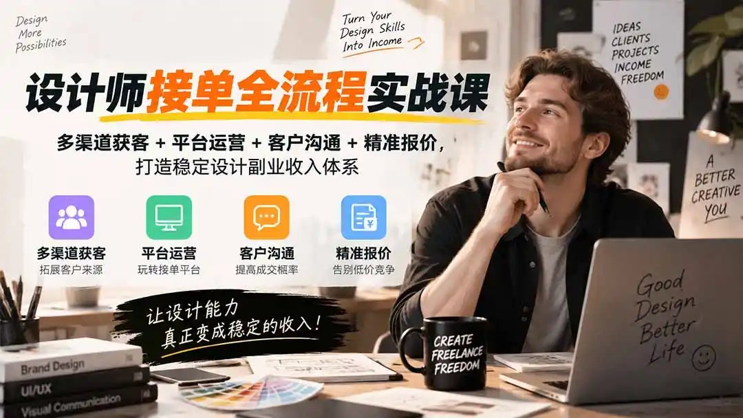 设计师接单全流程实战课-无水印｜多渠道获客+平台运营+客户沟通+精准报价，打造稳定设计副业收入体系-得宝资源站