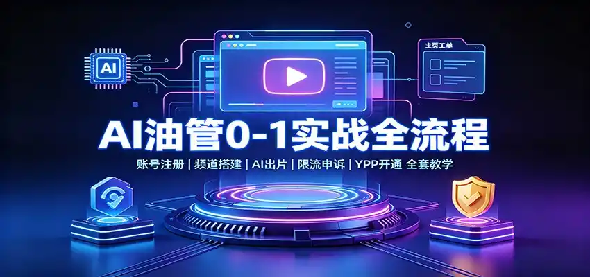 AI油管0-1实战：账号注册频道搭建，AI出片，限流申诉，YPP开通全套教学-得宝资源站