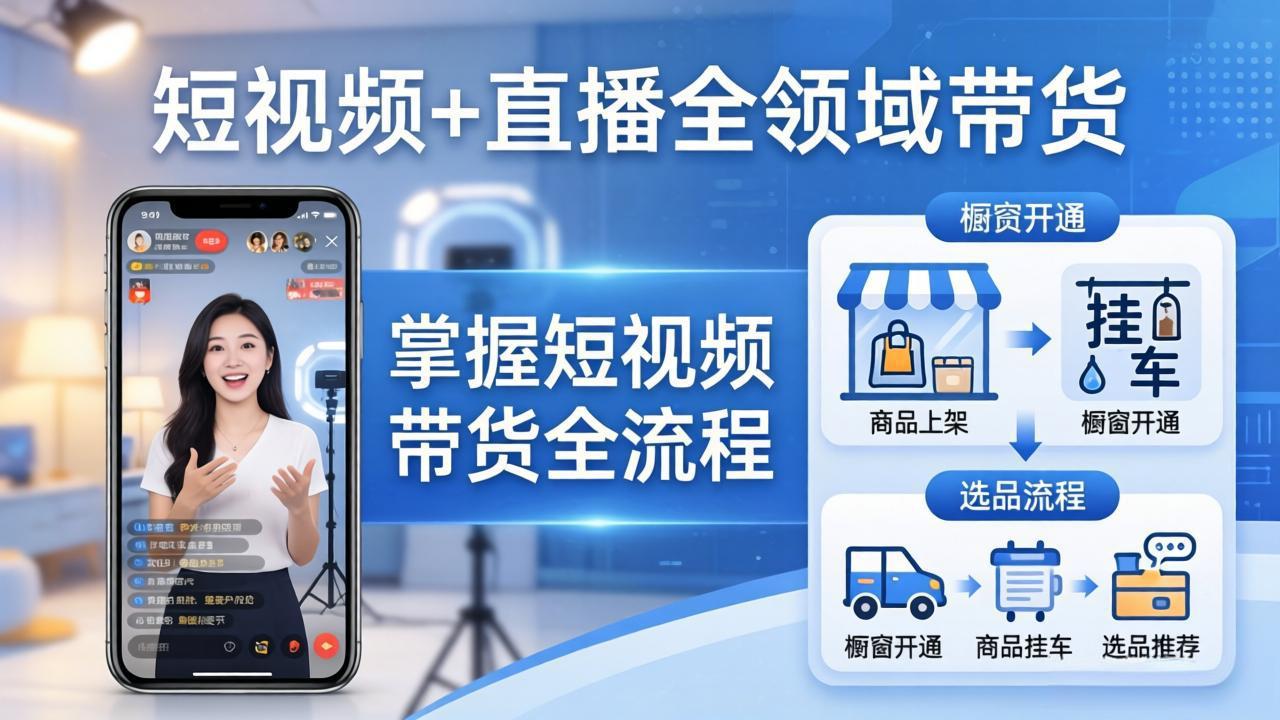 短视频+直播全领域带货：掌握橱窗开通、挂车、选品、爆款文案改编等短视频带货全流程-得宝资源站