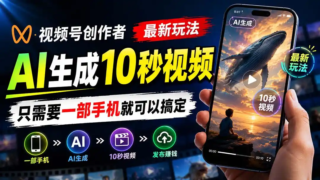 视频号创作者最新玩法，AI生成10秒视频，只需要一部手机就可以搞定-得宝资源站