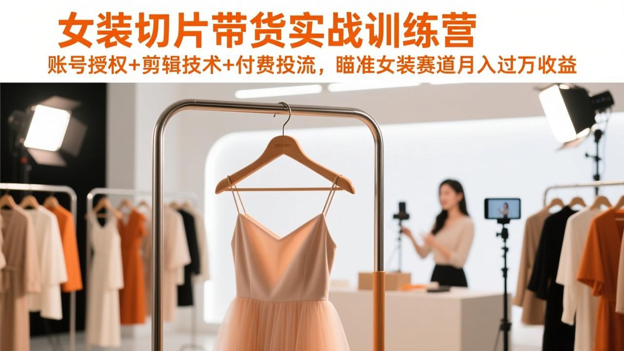 女装切片带货实战训练营，账号授权+剪辑技术+付费投流，瞄准女装赛道月入过万收益-得宝资源站