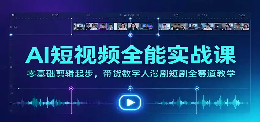 AI短视频全能实战课：零基础剪辑起步，带货数字人漫剧短剧全赛道教学-得宝资源站