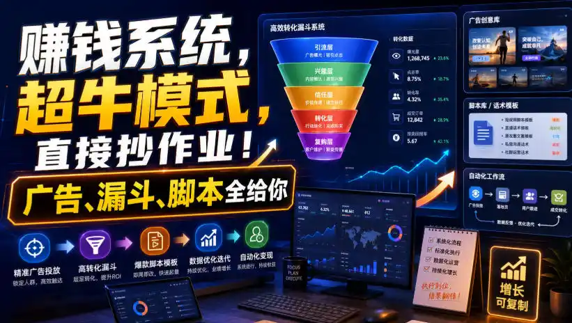 賺钱系统，超牛模式，直接抄作业！广告、漏斗、脚本全给你【原创双语字幕】-得宝资源站