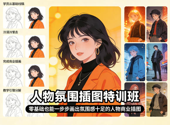 人物氛围插图特训班，零基础也能一步步画出氛围感十足的人物商业插图-得宝资源站