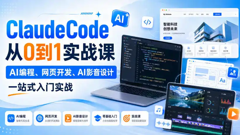 ClaudeCode从0到1实战课，AI编程、网页开发、AI影音设计一站式入门实战-得宝资源站