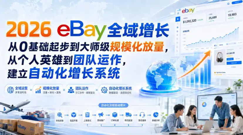 2026 eBay全域增长，从0基础起步到大师级规模化放量，从个人英雄到团队运作，建立自动化增长系统-得宝资源站