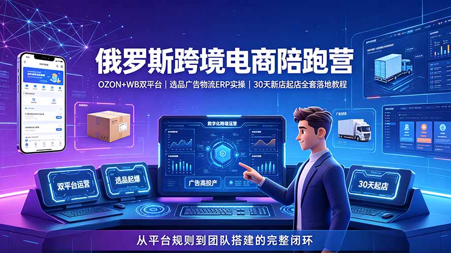 2026俄罗斯跨境电商陪跑营：OZON+WB双平台｜选品广告物流ERP实操｜30天新店起店全套落地教程-得宝资源站