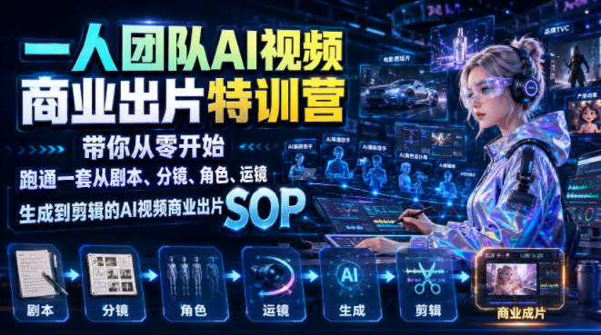 一人团队AI视频商业出片实战课：带你从零开始跑通一套从剧本、分镜、角色、运镜、生成到剪辑的AI视频商业出片SOP-得宝资源站