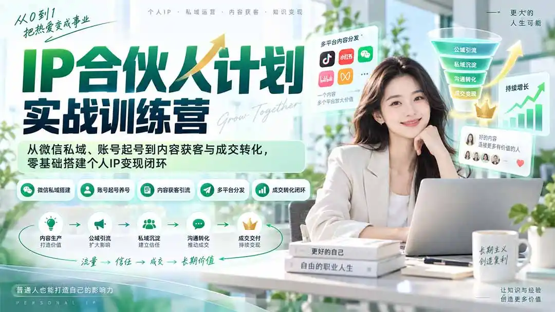 IP合伙人计划实战训练营-更新：从微信私域、账号起号到内容获客与成交转化，零基础搭建个人IP变现闭环-得宝资源站