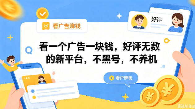 看一个广告一块钱，好评无数的新平台，不黑号，不养机，一撸几十块钱还是不错的【揭秘】-得宝资源站