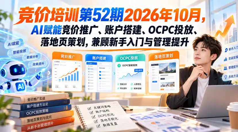 【无水印】竞价培训第52期2026年10月，AI赋能竞价推广、账户搭建、OCPC投放、落地页策划，兼顾新手入门与管理提升-得宝资源站