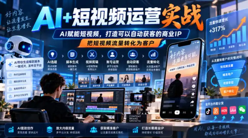 AI+短视频运营实战，AI赋能短视频，打造可以自动获客的商业IP，把短视频流量转化为客户-得宝资源站