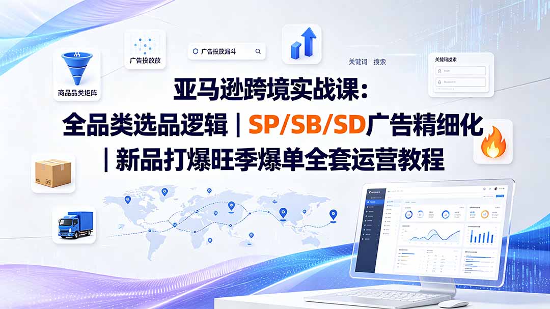 亚马逊跨境实战课-更新8月：全品类选品逻辑｜SP/SB/SD广告精细化｜新品打爆旺季爆单全套运营教程-得宝资源站