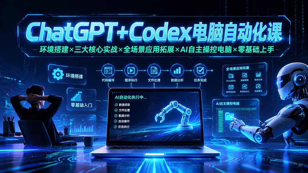 ChatGPT+Codex电脑自动化课：环境搭建×三大核心实战×全场景应用拓展×AI自主操控电脑×零基础上手-得宝资源站