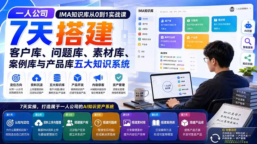 一人公司IMA知识库从0到1实战课：7天搭建客户库、问题库、素材库、案例库与产品库五大知识系统-得宝资源站