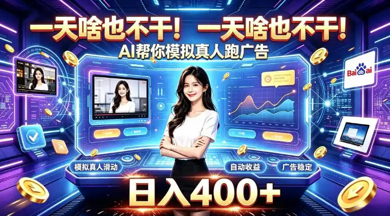 一天啥也不干！AI帮你模拟真人跑广告，稳定日入400+，实现真正被动变现【揭秘】-得宝资源站