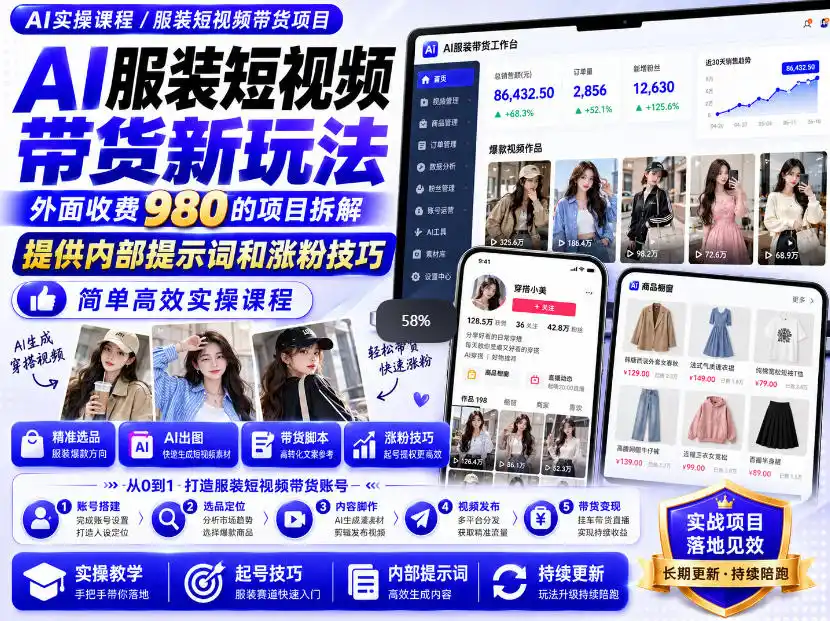 外面收费980AI快手带货系统课程，内部课程首次外放，操作简单高效，一分钟一条爆款视频-得宝资源站