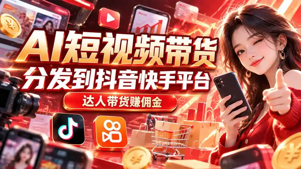 【AI短视频带货】分发到抖音快手平台，达人带货赚佣金-得宝资源站