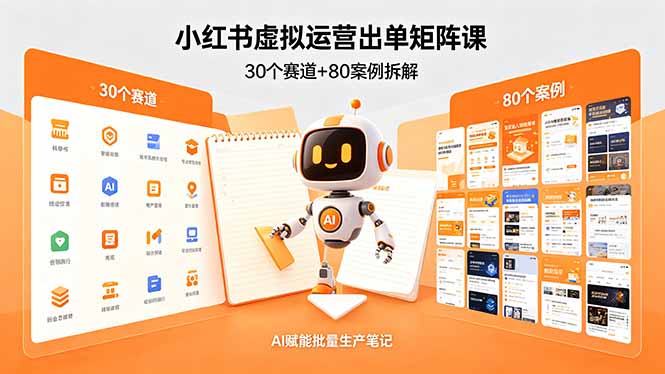 小红书虚拟运营出单矩阵课：30个赛道+80案例拆解，AI赋能批量生产笔记-得宝资源站