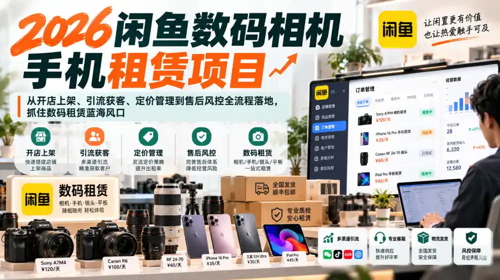 2026闲鱼数码相机手机租赁项目，从开店上架、引流获客、定价管理到售后风控全流程落地，抓住数码租赁蓝海风口-得宝资源站