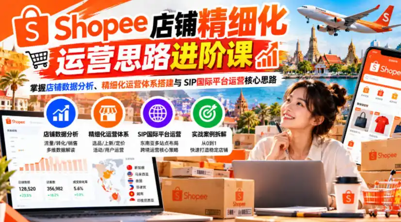 Shopee店铺精细化运营思路进阶课，掌握店铺数据分析、精细化运营体系搭建与SIP国际平台运营核心思路-得宝资源站