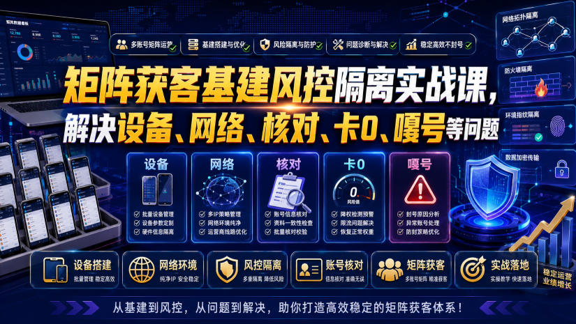 矩阵获客基建风控隔离实战课，解决设备、网络、核对、卡0、嘎号等问题-得宝资源站