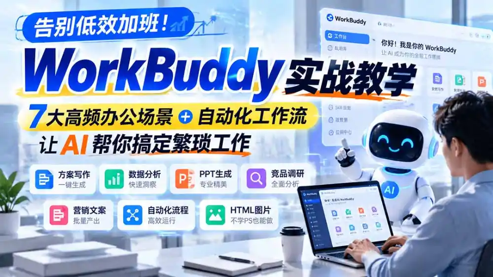 告别低效加班！WorkBuddy实战教学，7大高频办公场景＋自动化工作流，让AI帮你搞定繁琐工作-得宝资源站
