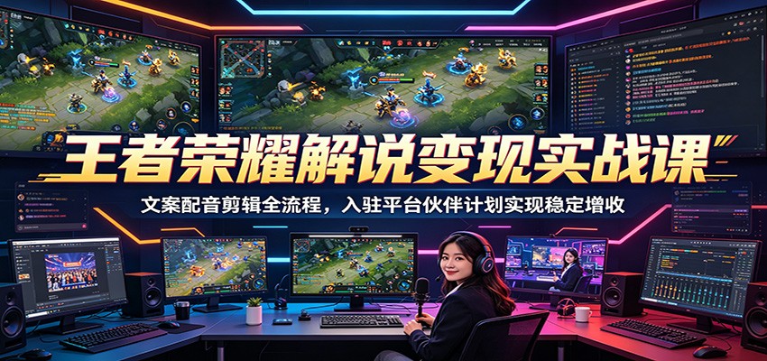 王者荣耀解说变现实战课：文案配音剪辑全流程，入驻平台伙伴计划实现稳定增收-得宝资源站