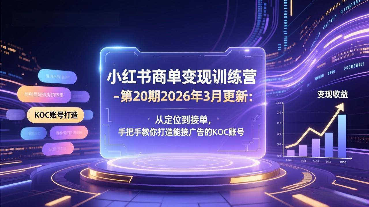 小红书商单变现训练营-第20期26年3月更新：从定位到接单，手把手教你打造能接广告的KOC账号-得宝资源站