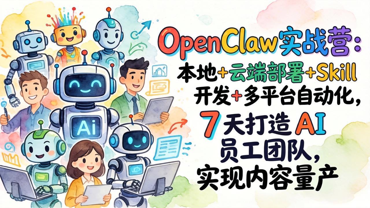OpenClaw实战营：本地+云端部署+Skill开发+多平台自动化，7 天打造 AI 员工团队，实现内容量产-得宝资源站