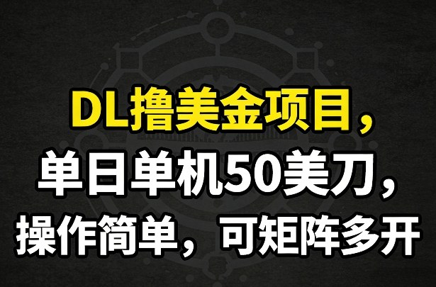 DL撸美金项目，单日单机50美刀，操作简单，可矩阵多开-得宝资源站