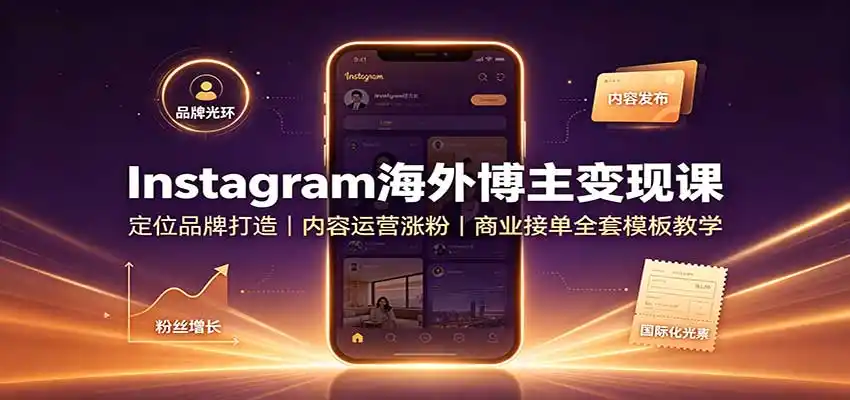 Instagram海外博主变现课：定位品牌打造，内容运营涨粉，商业接单全套模板教学-得宝资源站