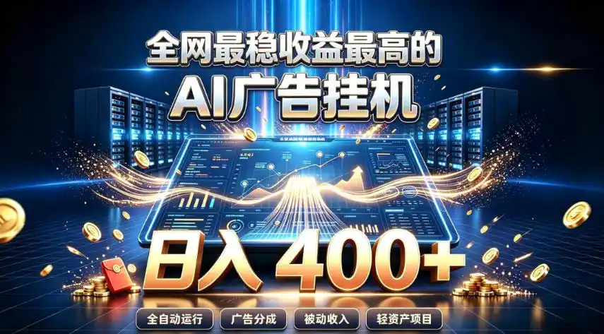 全网最稳收益最高的AI智能广告挂G项目，日入400+，真正的躺賺项目【揭秘】-得宝资源站