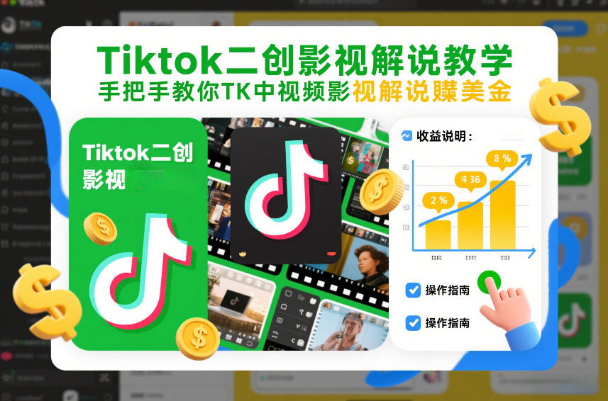 Tiktok二创影视解说教学，手把手教你TK中视频影视解说賺美金(更新26年1月)-得宝资源站