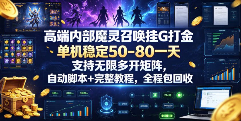 高端内部魔灵召唤挂G打金，单机稳定50-80一天，支持无限多开矩阵，自动脚本+完整教程，全程包回收【揭秘】-得宝资源站