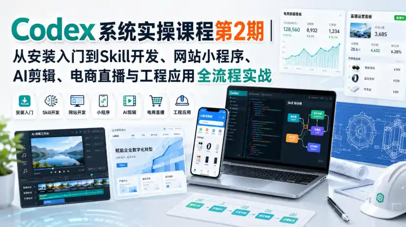 Codex系统实操课程第2期｜从安装入门到Skill开发、网站小程序、AI剪辑、电商直播与工程应用全流程实战-得宝资源站