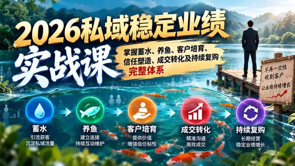 2026私域稳定业绩实战课：掌握蓄水、养鱼、客户培育、信任塑造、成交转化及持续复购完整体系-得宝资源站