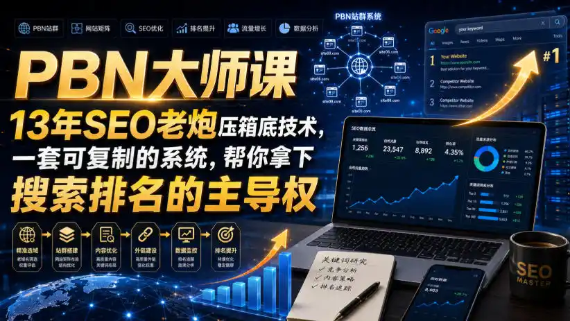 PBN大师课13年SEO老炮压箱底技术，一套可复制的系统，帮你拿下搜索排名的主导权【原创双语字幕】-得宝资源站