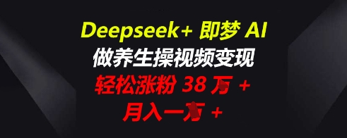 Deepseek+即梦AI，做养生操视频变现，轻松涨粉38W+，月入一W+-得宝资源站