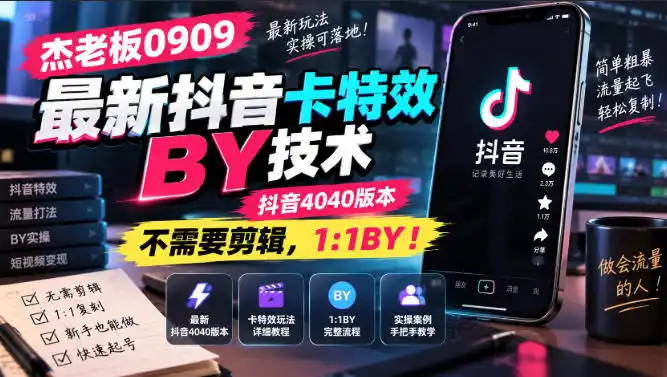 杰老板0909最新抖音卡特效搬运技术，抖音4040版本，不需要剪辑，1:1搬运！-得宝资源站