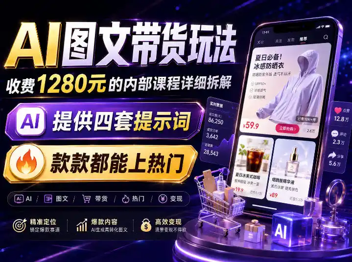 AI图文带货内部玩法，1280内部课程对外系统拆解，看完直接上手变现！-得宝资源站