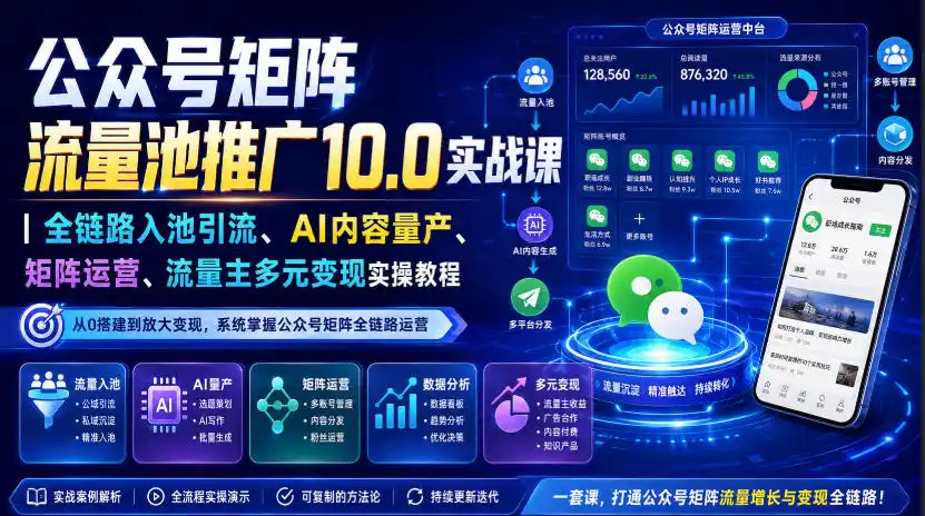 公众号矩阵流量池推广10.0实战课｜全链路入池引流、AI内容量产、矩阵运营、流量主多元变现实操教程-得宝资源站